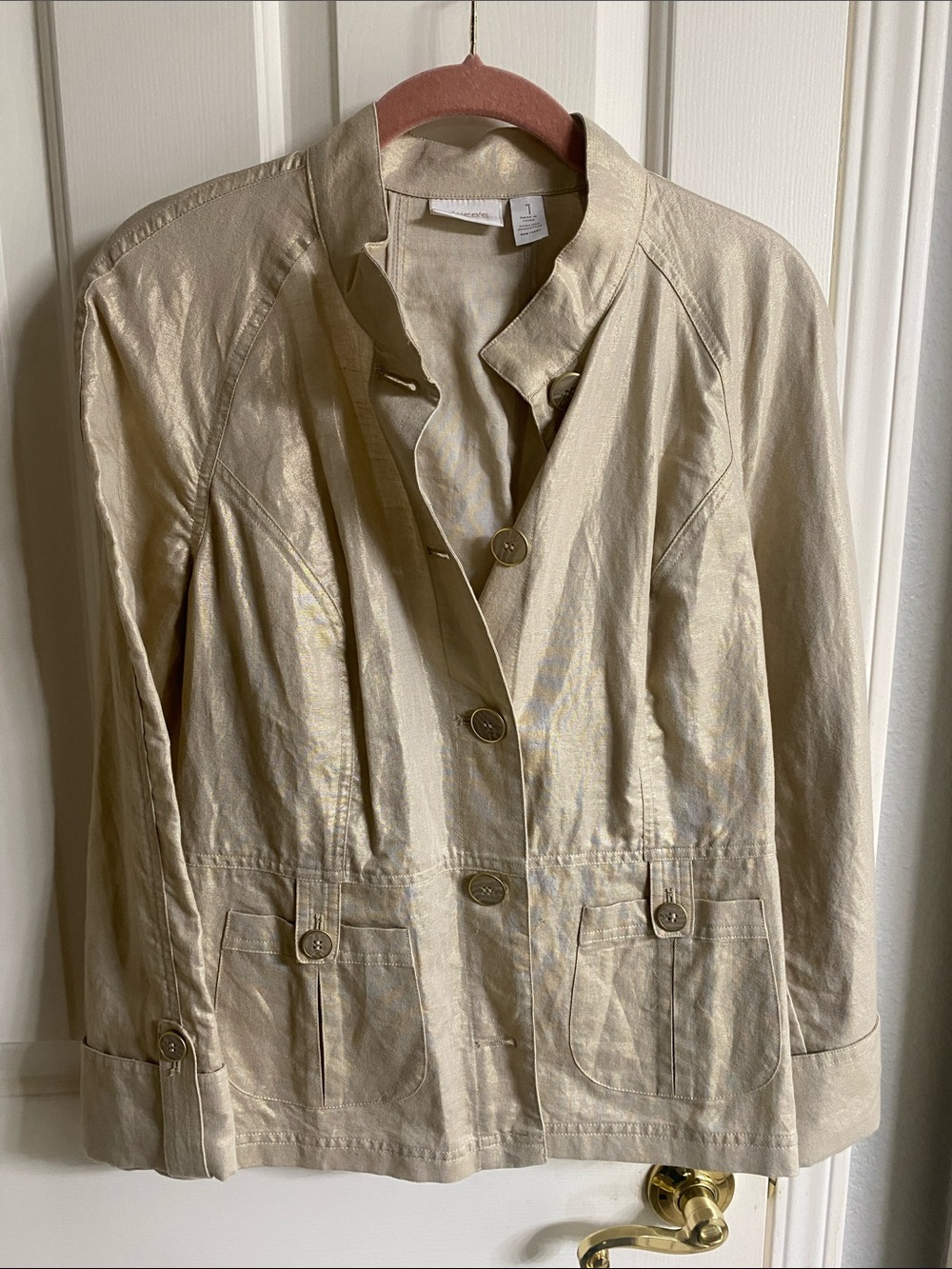 Chico's Light Metallic Gold Button-Front Blazer Jacket